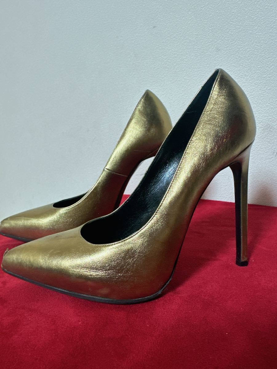  regular price approximately 10 ten thousand SAINT LAURENT PARISpo Inte dotu leather pumps Gold 37.5