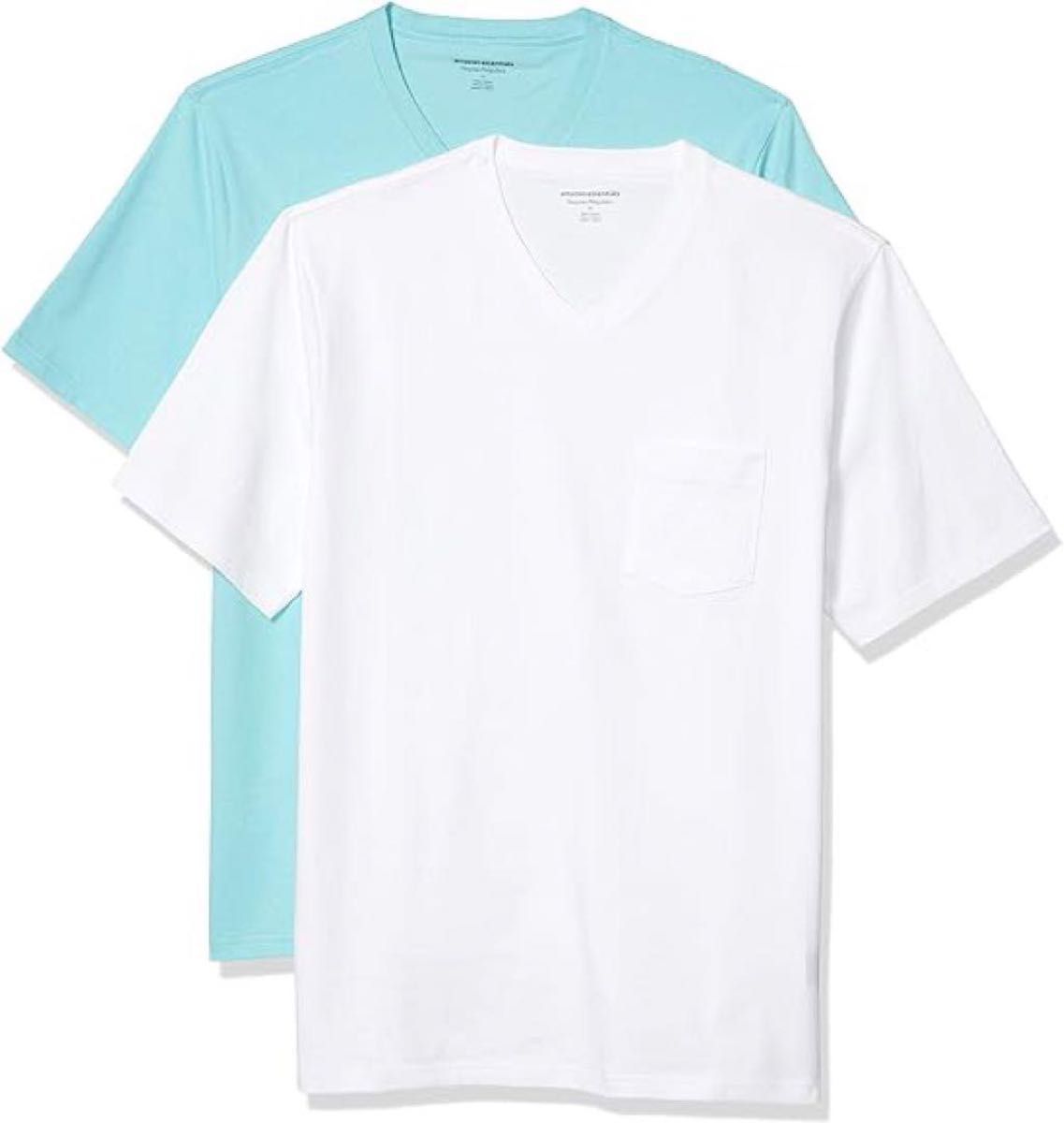 2枚組 Tシャツ ポケット付き Vネック 半袖 夏 セット 無地 白 水色 XS