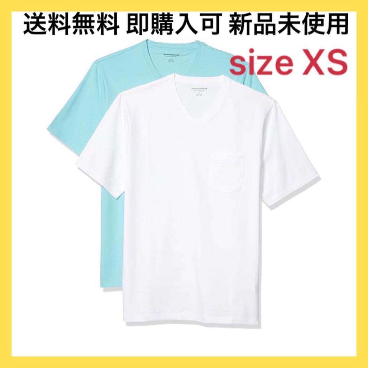 2枚組 Tシャツ ポケット付き Vネック 半袖 夏 セット 無地 白 水色 XS