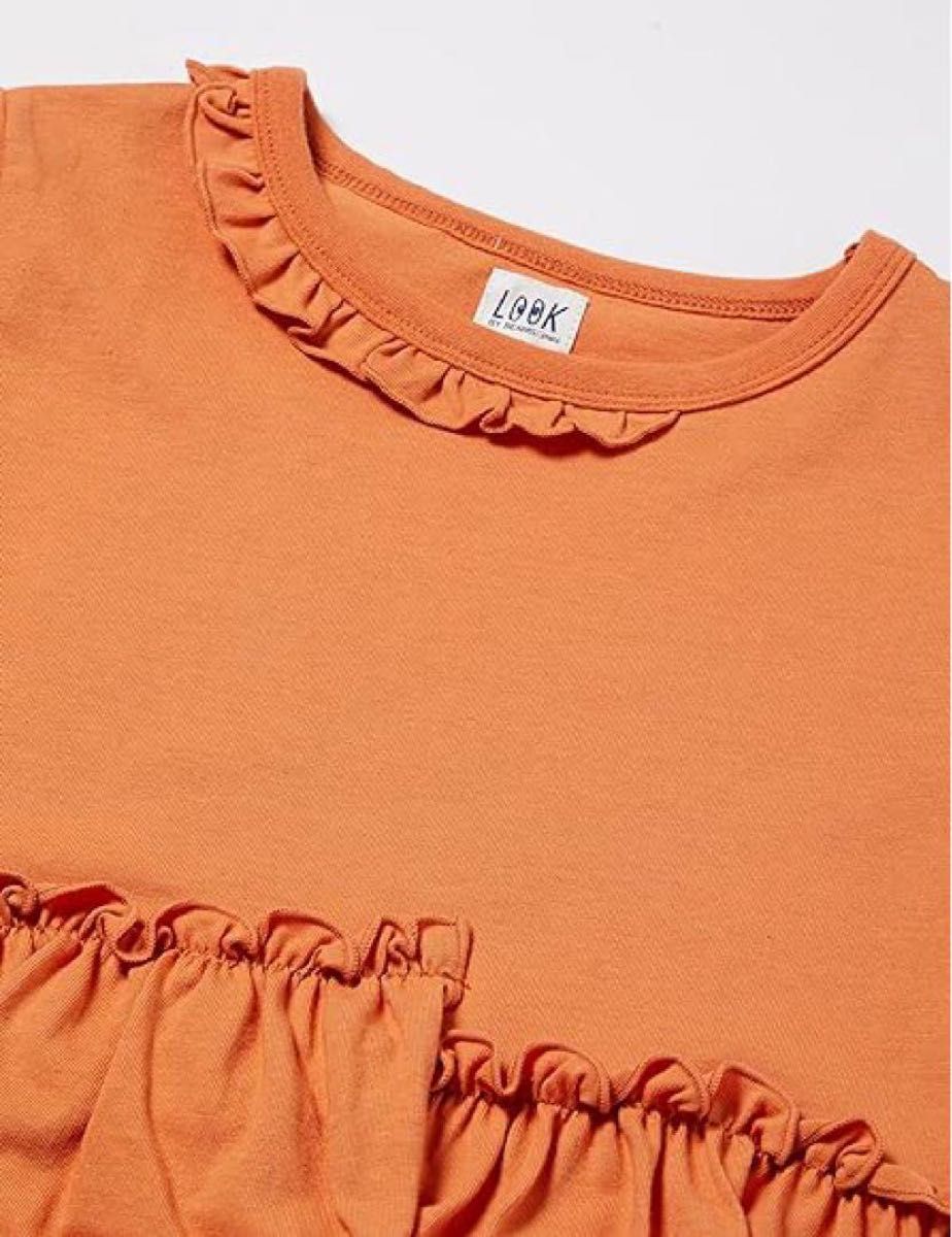 ラッフル Tシャツ チュニック 子供 オレンジ 110cm 半袖  フリル