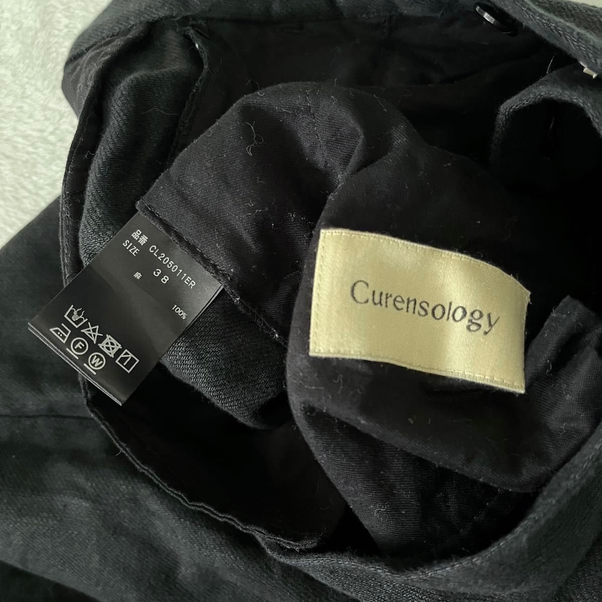 Curensology リネンセンタープレスパンツ ブラック カレン Curensology リネンセンタープレスパンツ ブラック カレン