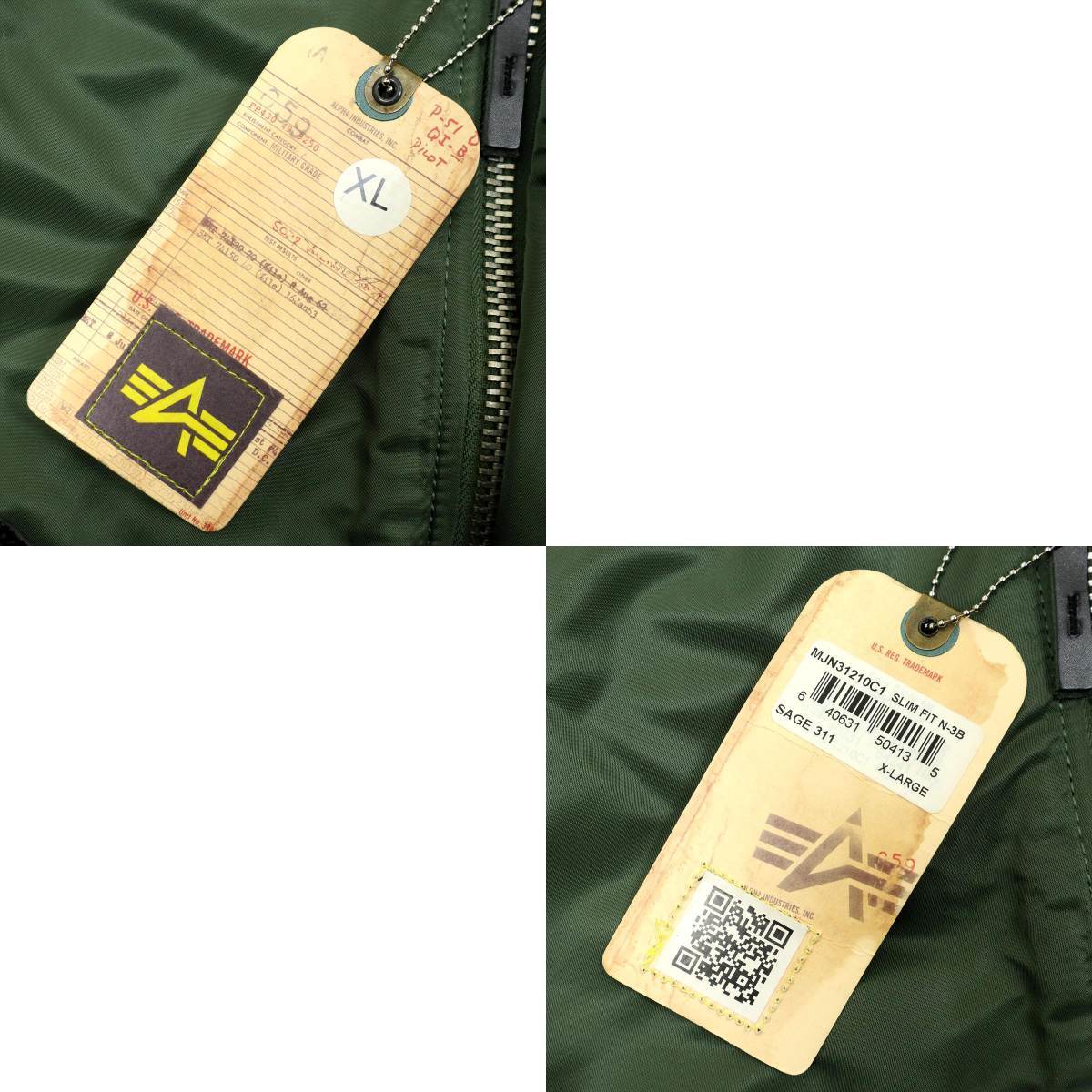 【B2874】【新品】【ビッグサイズXL】ALPHA INDUSTRIES アルファインダストリーズ N-3B フライトジャケット 一部難有_画像8