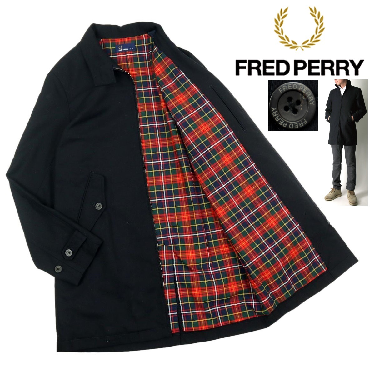 【B2890】【定価29,040円】FRED PERRY フレッドペリー ハリントンマックウインターコート ステンカラーコート 裏地チェック F2475 サイズS_画像1