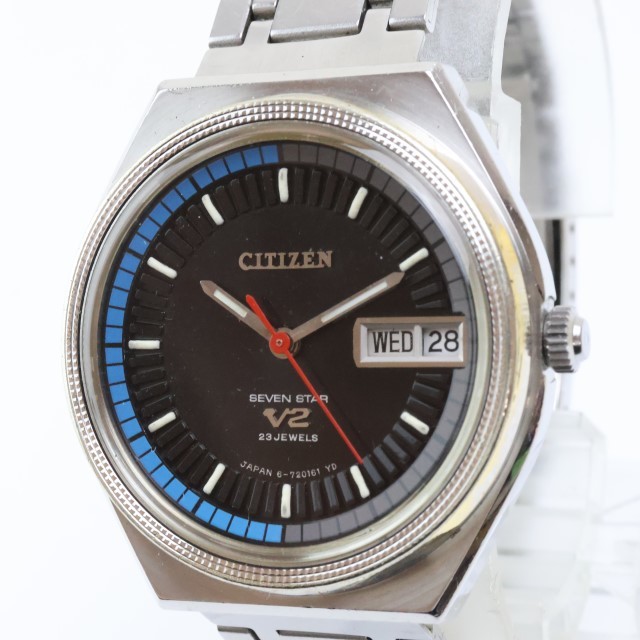 2402-528 シチズン オートマチック 腕時計 セブンスター V2 デイデイト 23石 銀色 純正ベルト_画像1