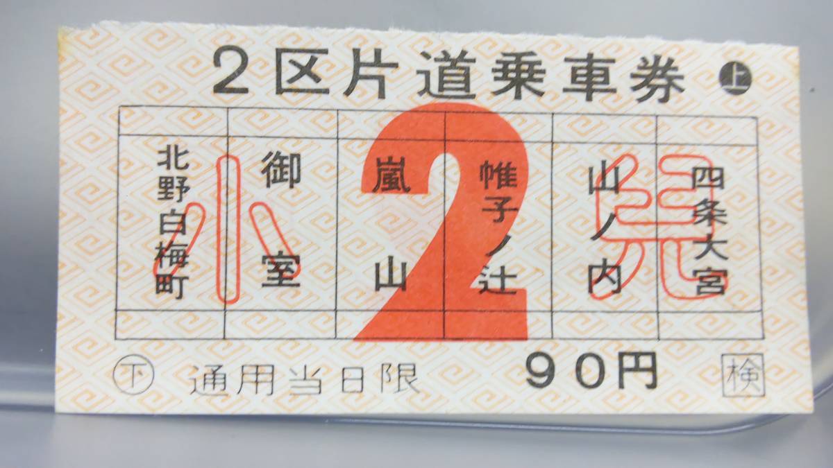 S1869-Ｆ　　 京福電鉄　軟券　【 　小児　２区片道乗車券　】_画像1