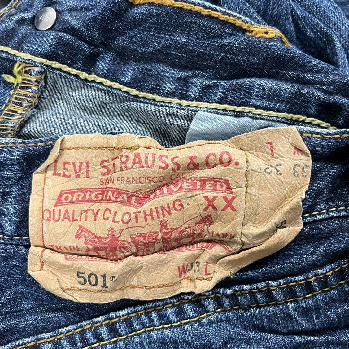 Levi's501R ブルー ボタンフライ デニムジーンズパンツ W33L32 実寸W32in 赤タブ 005010125 USA 海外輸入 古着 LK10676_画像9