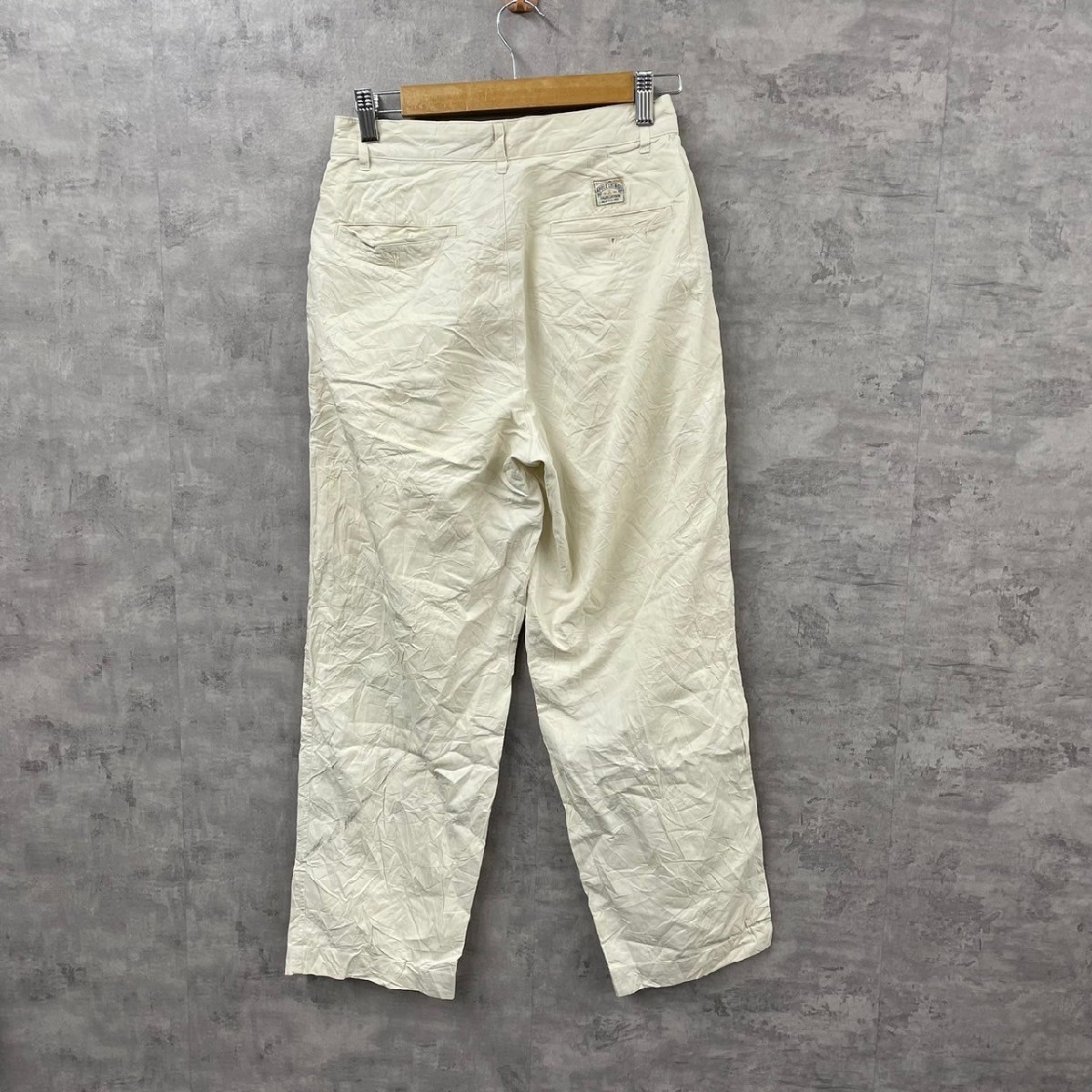 POLO CHINO RALPH LAUREN ホワイトベージュ ジップフライ タック チノパンツ 28×32 実寸W26in 薄手 7813568-PQ 海外輸入 古着 SK10542_画像2