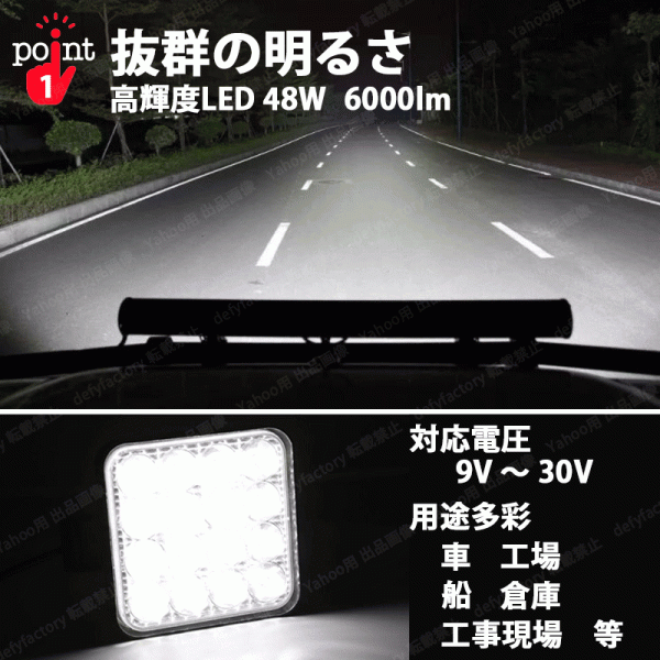 LEDワークライト 48W 20個 12V 24V LED作業灯 LEDライト LED ワークライト 作業灯 ライト フォグ バック トラック 汎用 車 屋外 作業等_画像2