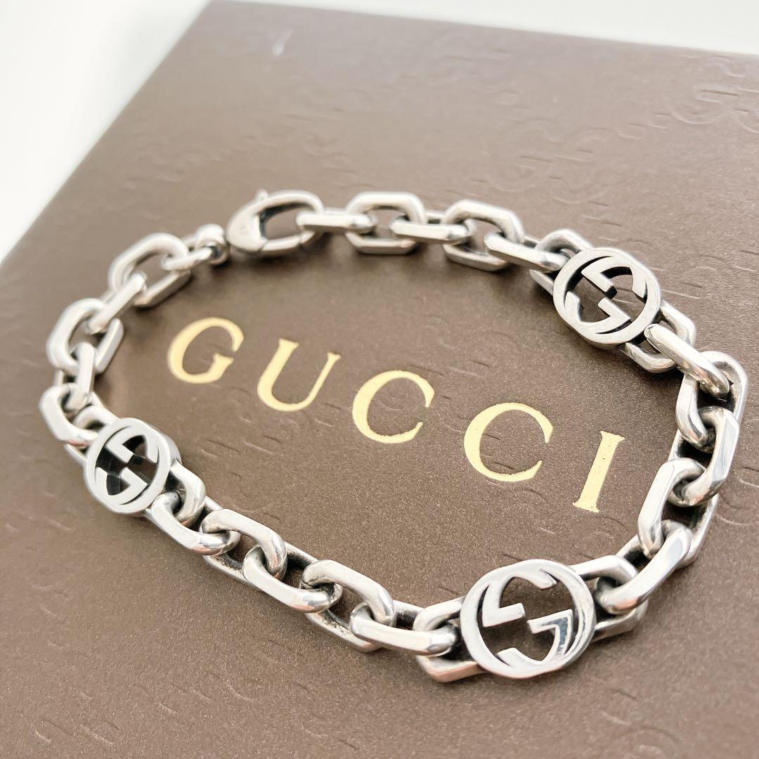 【洗浄済】グッチ GUCCI 925 ブレスレット シルバー メンズ Y245 インターロッキング アクセサリー チェーン_画像2