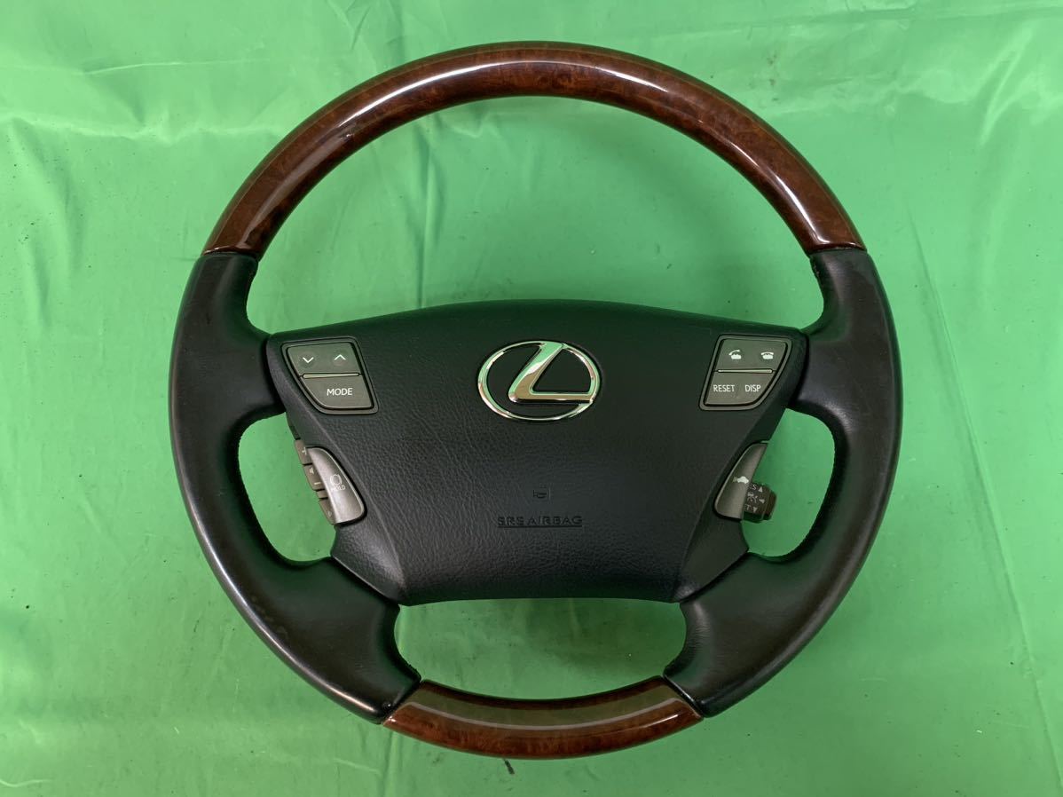 KN105 中古 レクサス LEXUS USF40 LS460 純正 ステアリング ホイール ハンドル ウッドコンビ 本体 ホーンパッド 動作未確認