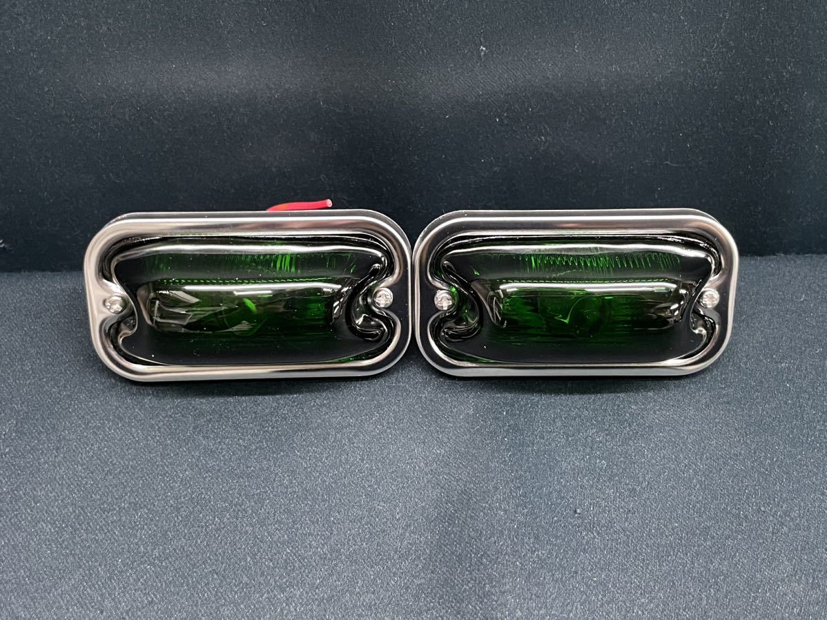 2個 緑 グリーン S-80DXデベソランプ でべそ角マーカー 板橋用品製作所 電球式 24V12W ガラス 前開き レトロ デコトラ かまぼこ 車高灯_画像1