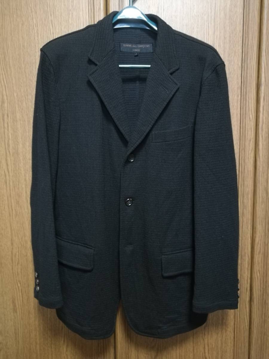 【AD2000 美品】COMME des GARCONS HOMME　コムデギャルソンオム　黒　ワッフル地３Ｂジャケット　Ｓサイズ　ブラック