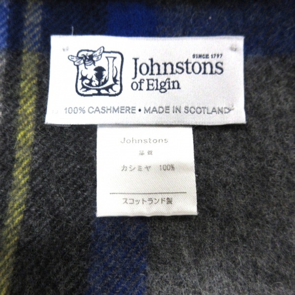 ジョンストンズ johnstons of elgin カシミヤ グレー×レッド×マルチ チェック柄 美品 マフラー_画像2