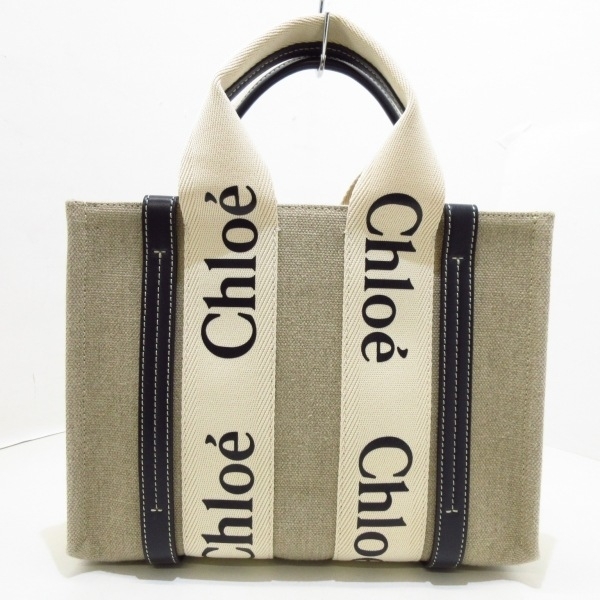 クロエ Chloe トートバッグ CHC22AS397I2691J ウッディスモールトートバッグ キャンバス×レザー アイボリー×黒 新品同様 バッグ