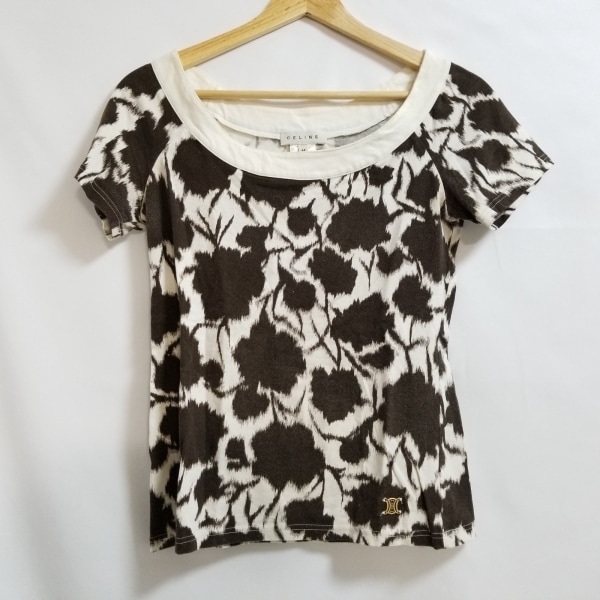 セリーヌ CELINE 半袖Tシャツ サイズM - 白×ダークブラウン レディース クルーネック トップスの画像1