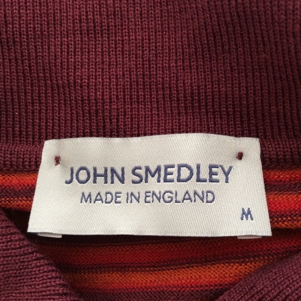 ジョンスメドレー JOHN SMEDLEY 長袖ポロシャツ サイズM - レッド×ボルドー×マルチ メンズ ニット/ボーダー トップス_画像3