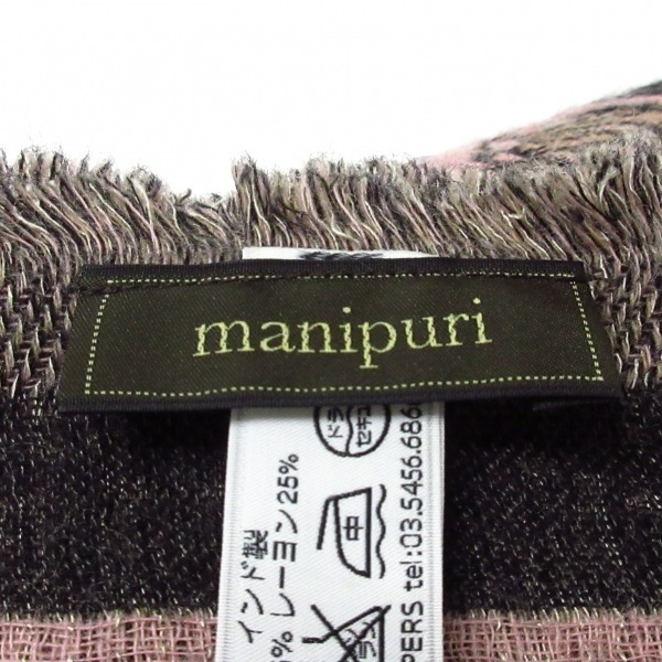 マニプリ manipuri ストール(ショール) - ウール×レーヨン 黒×ピンク マフラー_画像2