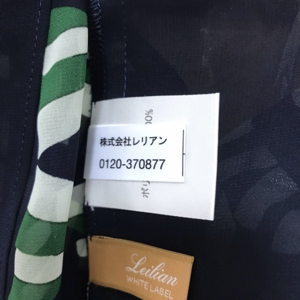 レリアン Leilian チュニック サイズ13+ S - ダークネイビー×白×グリーン レディース クルーネック/七分袖/WHITE LABEL/シースルー_画像5