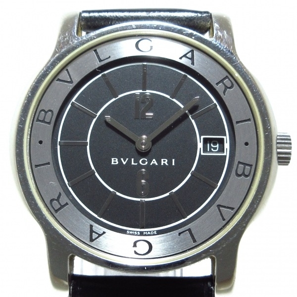 BVLGARI(ブルガリ) 腕時計 ソロテンポ ST35S メンズ 革ベルト 黒×シルバーの画像1