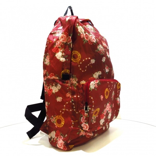  Pink House PINK HOUSE rucksack - nylon red × light pink × multi floral print / folding beautiful goods bag 