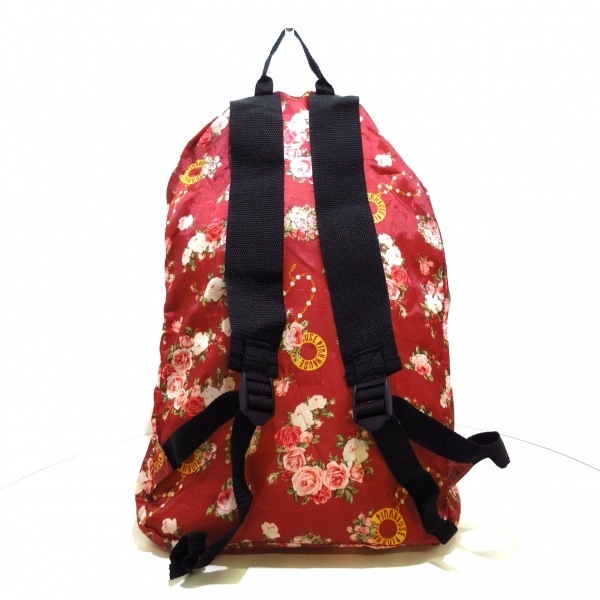  Pink House PINK HOUSE rucksack - nylon red × light pink × multi floral print / folding beautiful goods bag 