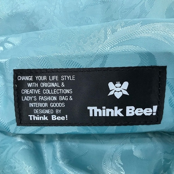 シンクビー ThinkBee ハンドバッグ - コットン×エナメル（レザー）×スパンコール ライトブルー×黒×マルチ がま口/花柄/ビジュー バッグ_画像8