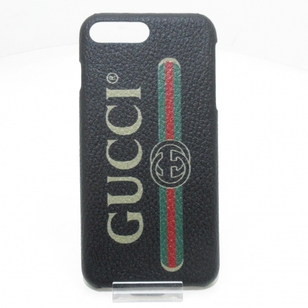 グッチ GUCCI 携帯電話ケース 549079 グッチプリント プラスチック 黒×グリーン×レッド 美品 財布