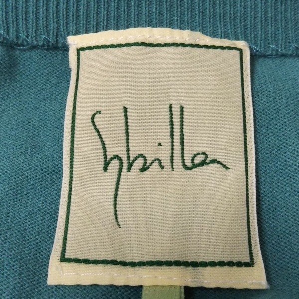 シビラ Sybilla 半袖セーター サイズM - ブルーグリーン×ネイビー×マルチ レディース クルーネック/フラワー(花) トップス_画像3