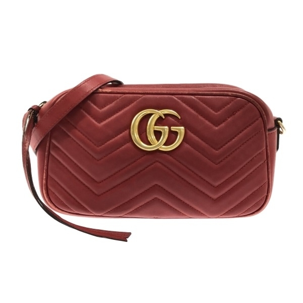 グッチ GUCCI ショルダーバッグ 447632 GGマーモント レザー レッド キルティング/チェーンショルダー バッグ