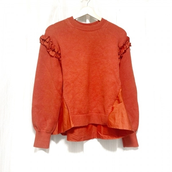 アディアム ADEAM 長袖セーター サイズXS - オレンジレッド レディース 異素材切替/フリル トップス