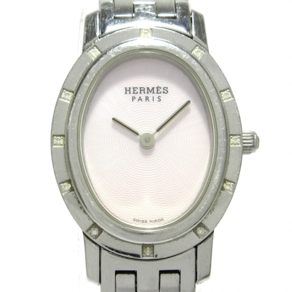 HERMES(エルメス) 腕時計 クリッパーオーバルナクレ CO1.230 レディース 12Pダイヤベゼル/シェル文字盤 ピンクシェル
