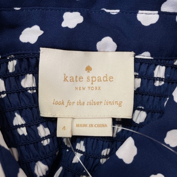 ケイトスペード Kate spade サイズ4 S - ネイビー×白 レディース レギュラーカラー/ノースリーブ/マキシ丈/フラワードット/ギャザー_画像3