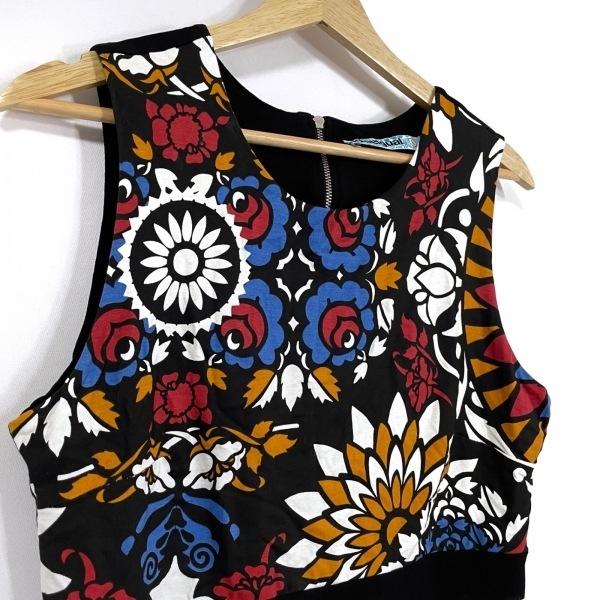 デシグアル Desigual サイズL - 黒×白×マルチ レディース クルーネック/ノースリーブ/ひざ丈/花柄 ワンピース_画像7