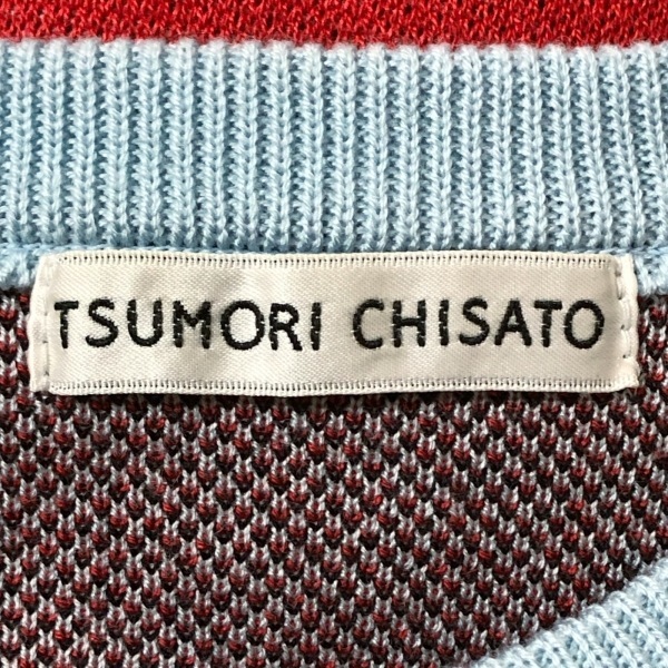  Tsumori Chisato TSUMORI CHISATO size 2 M - light blue × red × multi lady's long sleeve / knee height / knitted / cat One-piece 