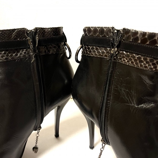 アレキサンダーマックイーン ALEXANDER McQUEEN ショートブーツ 38 - レザー×パイソン×金属素材 黒×シルバー レディース スカル 靴_画像5