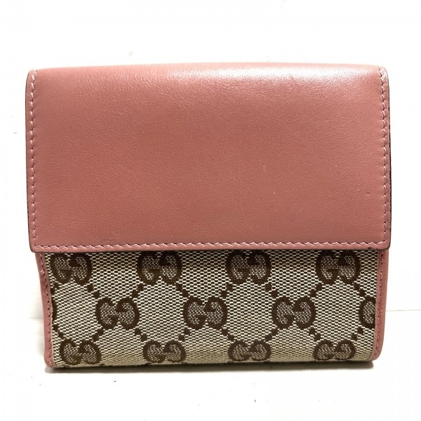 グッチ GUCCI Wホック財布 203549 GG柄 ジャガード×レザー ベージュ×ブラウン×ピンク ハート 美品 財布_画像2