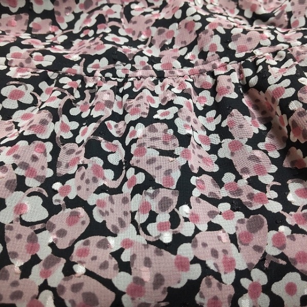 ローズティアラ Rose Tiara サイズ42 L - 黒×ピンク×マルチ レディース 七分袖/ひざ丈/花柄/フリル 美品 ワンピースの画像7