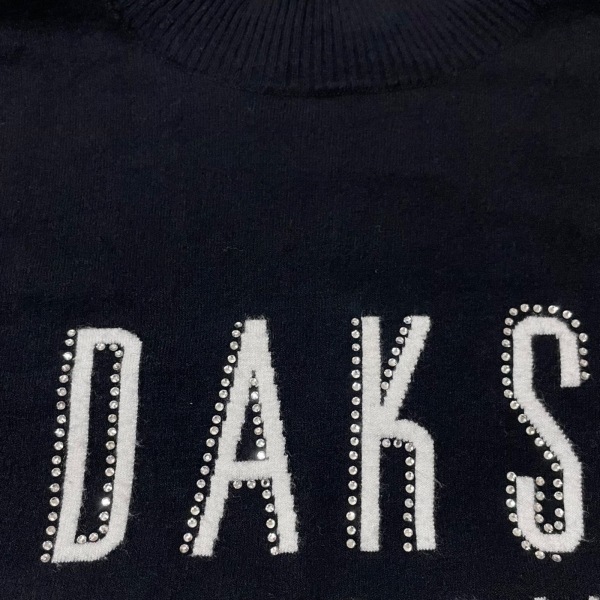  Dux DAKS джемпер с коротким рукавом / вязаный размер 40 L - чёрный × белый женский с высоким воротником / стразы tops 