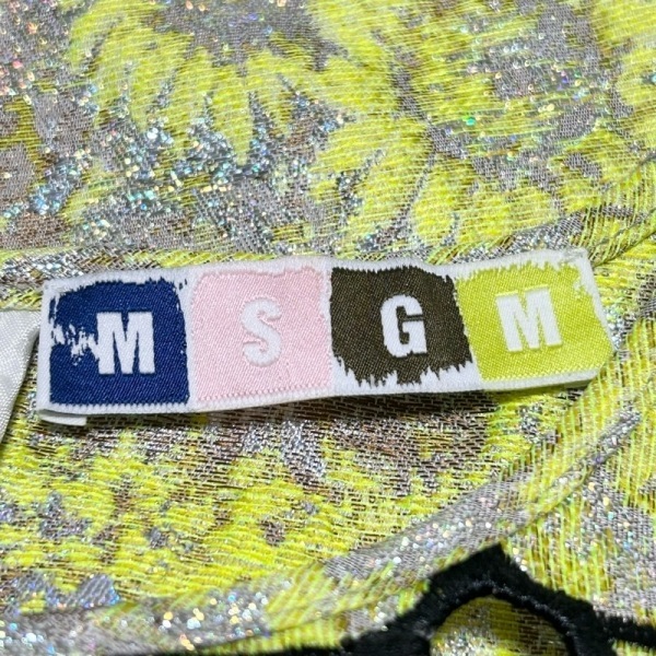 エムエスジィエム MSGM 半袖カットソー サイズ40 M - ライトグレー×イエローグリーン×マルチ レディース ラメ/刺繍 トップス_画像3
