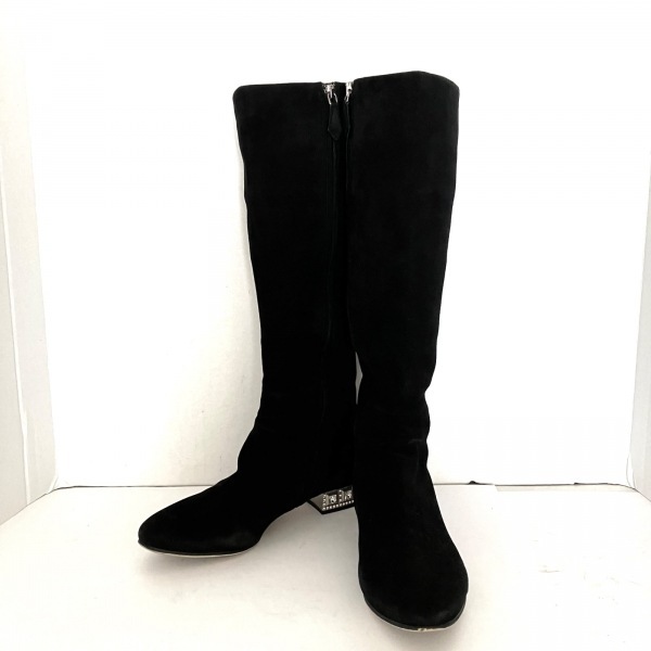  MiuMiu miumiu long boots 36 1/2 - suede black lady's biju-/ out sole re-upholstering settled shoes 