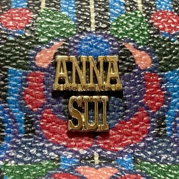 アナスイ ANNA SUI トートバッグ - PVC(塩化ビニール)×レザー 黒×ブルー×マルチ ストライプ/花柄 バッグの画像8