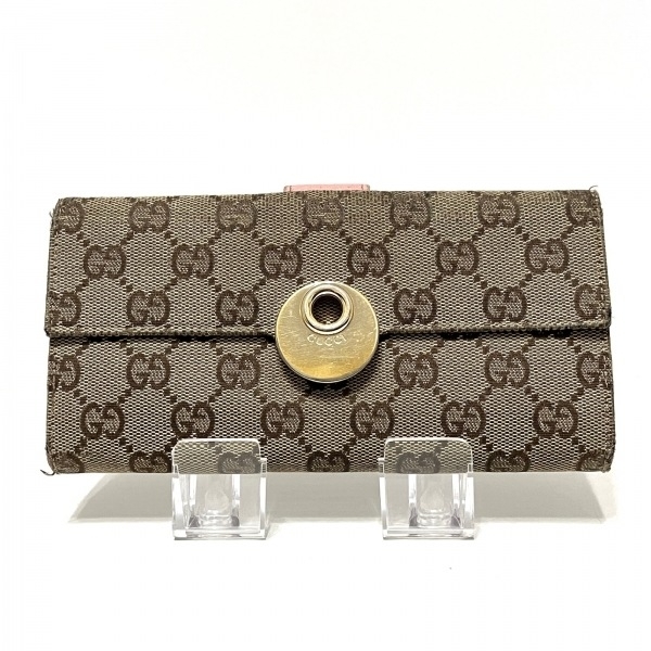 グッチ GUCCI 長財布 120931 エクリプス,GG柄 ジャガード×レザー ベージュ×ダークブラウン×ピンク 財布_画像1