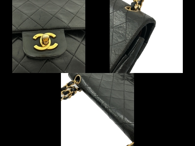 シャネル CHANEL ショルダーバッグ ダブルフラップマトラッセ ラムスキン 黒 チェーンショルダー/ゴールド金具 1番台 バッグ_画像10