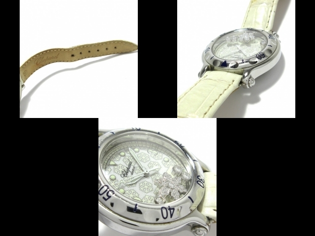 Chopard(ショパール) 腕時計 ハッピースポーツ スノーフレーク 27/8949 レディース 革ベルト/3Pムービングダイヤ アイボリーの画像10