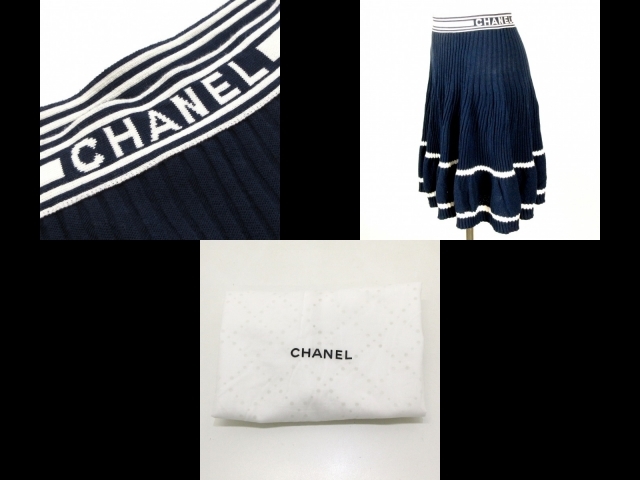 シャネル CHANEL ミニスカート サイズ34 S P61019 - ネイビー×白 レディース 2019年/ニット ボトムス_画像10