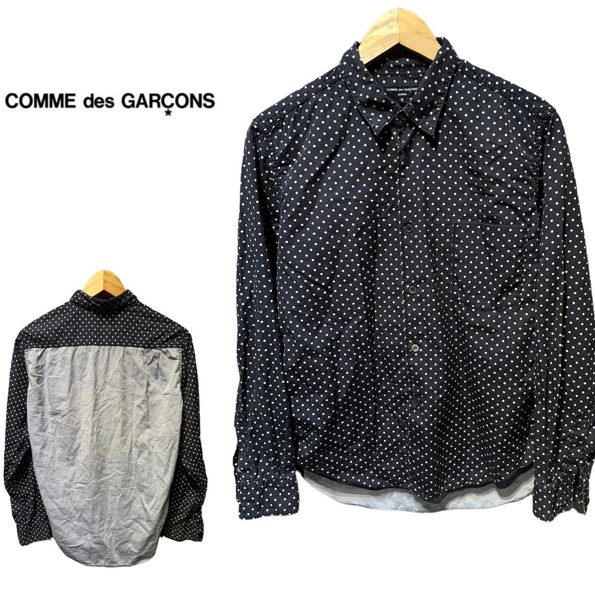 人気！春先にも！COMME des GARCONS HOMME コムデギャルソンオム 切り替えコットンシャツ ドット柄 長袖 2010AW_画像1