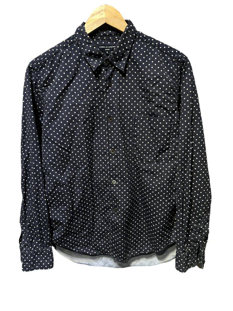 人気！春先にも！COMME des GARCONS HOMME コムデギャルソンオム 切り替えコットンシャツ ドット柄 長袖 2010AW_画像2