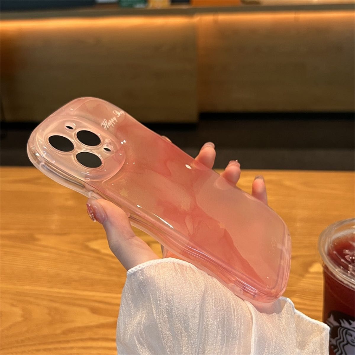 【ラスト1点!!】ぼかしグラデーション iPhone15Proケース ピンク iPhoneケース スマホケース クリア 韓国 透明