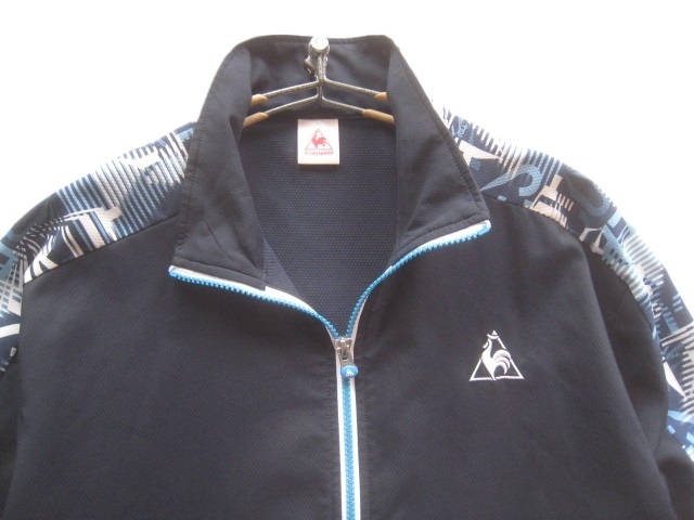 美品!!ルコック lecoq sportif*ロゴ刺繍 立ち襟ナイロンZIPジャケット O 実寸XL 紺 ネイビー_画像2