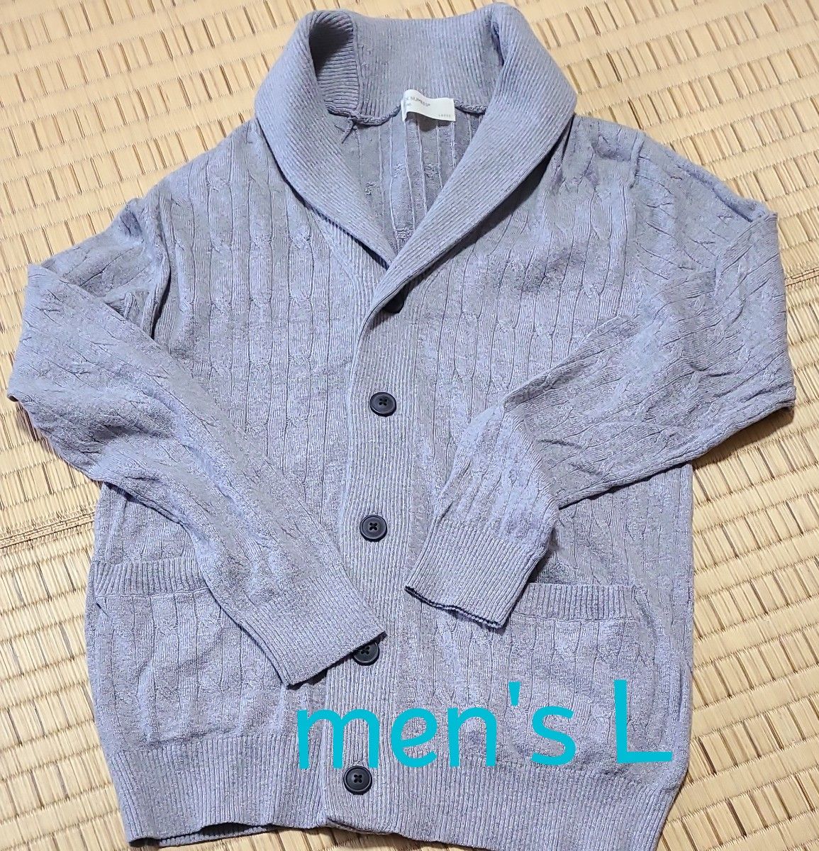 春物♪《超美品》men's カウチンカーディガン 薄手 グレー =L= 綿カシミヤ入り